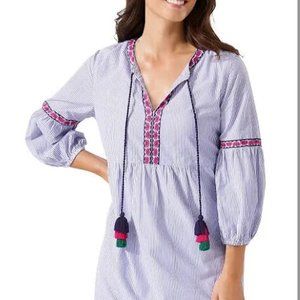 Tommy Bahama Womens Dress Cover Up Large   Salina Key Blue Poplin Stripe